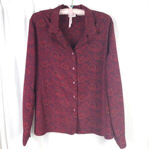 Vintage Liz Baker Womens Size 14 Red & Black Long Sleeve Button Up Blouse
